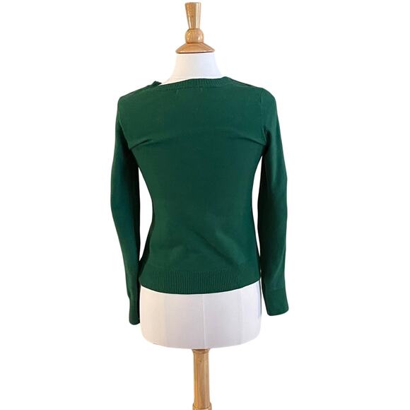 Tahari Dark Green Extrafine Merino Wool Crew Neck Sweater, Zipper Detail, S - Picture 5 of 11